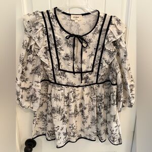 Umgee Black and White Ruffle Blouse